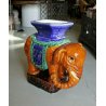 STATUA PORTAVASO VINTAGE ELEFANTE ASIATICO CERAMICA POLICROMA 56x27x55cm/h '900