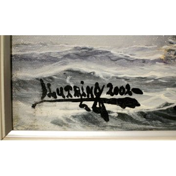 DIPINTO OLIO TELA Luciano Lutring Velieri sul mare TEMPESTA PAESAGGIO MARINA '02