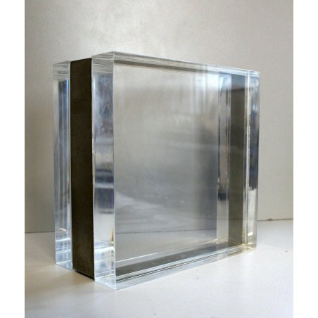 PORTAFOTO VINTAGE BLOCCO PLEXIGLASS ACCIAIO SATINATO 18X18X9cm MINIMAL STYLE 70s