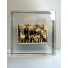 PORTAFOTO VINTAGE BLOCCO PLEXIGLASS ACCIAIO SATINATO 18X18X9cm MINIMAL STYLE 70s