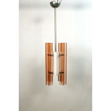 LAMPADARIO SOSPENSIONE VINTAGE DESIGN MODERNO METALLO CRISTALLO PLEXIGLASS '70s