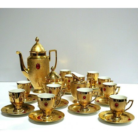 SERVIZIO Caffè 12pers PORCELLANA BIANCA Hertel Jacob BAVARIA ORO ZECCHINO RUBINO