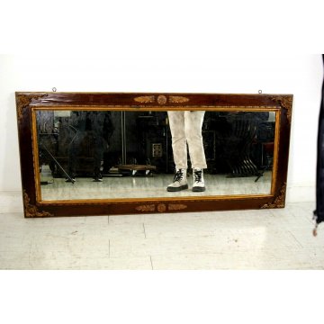 ANTICA SPECCHIERA RETTANGOLARE PARETE LEGNO INSERTI DORATI STILE CARLOX ANNI '50
