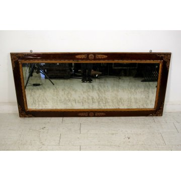 ANTICA SPECCHIERA RETTANGOLARE PARETE LEGNO INSERTI DORATI STILE CARLOX ANNI '50