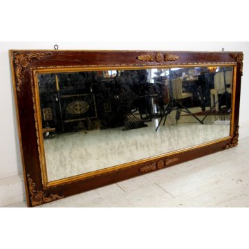 ANTICA SPECCHIERA RETTANGOLARE PARETE LEGNO INSERTI DORATI STILE CARLOX ANNI '50