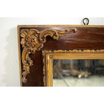 ANTICA SPECCHIERA RETTANGOLARE PARETE LEGNO INSERTI DORATI STILE CARLOX ANNI '50