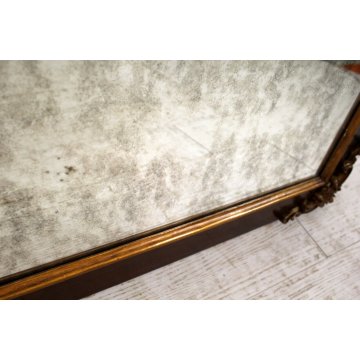 ANTICA SPECCHIERA RETTANGOLARE PARETE LEGNO INSERTI DORATI STILE CARLOX ANNI '50