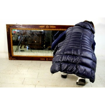 ANTICA SPECCHIERA RETTANGOLARE PARETE LEGNO INSERTI DORATI STILE CARLOX ANNI '50