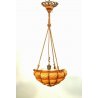 ANTICO LAMPADARIO SOSPENSIONE ART DECO' CORDA VASCA VETRO PRESSATO ARANCIONE