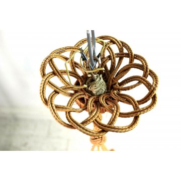 ANTICO LAMPADARIO SOSPENSIONE ART DECO' CORDA VASCA VETRO PRESSATO ARANCIONE