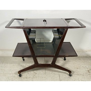 CARRELLO BAR PORTA VIVANDE ANNI 50 DESIGN CESARE LACCA MID CENTURY LEGNO VETRO 