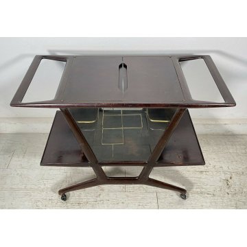 CARRELLO BAR PORTA VIVANDE ANNI 50 DESIGN CESARE LACCA MID CENTURY LEGNO VETRO 
