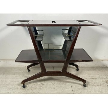 CARRELLO BAR PORTA VIVANDE ANNI 50 DESIGN CESARE LACCA MID CENTURY LEGNO VETRO 