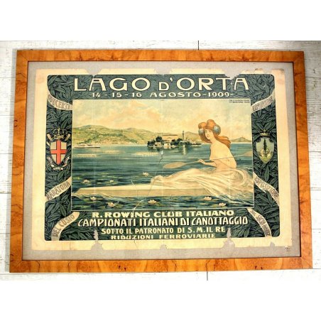 ANTICO MANIFESTO PUBBLICITARIO LIBERTY LAGO D'ORTA  R.Rowing Club Italiano 1909