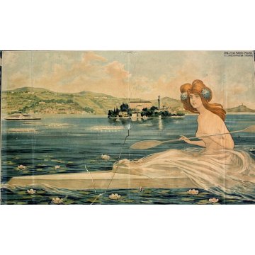 ANTICO MANIFESTO PUBBLICITARIO LIBERTY LAGO D'ORTA  R.Rowing Club Italiano 1909