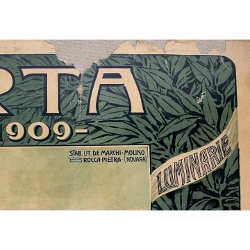 ANTICO MANIFESTO PUBBLICITARIO LIBERTY LAGO D'ORTA  R.Rowing Club Italiano 1909