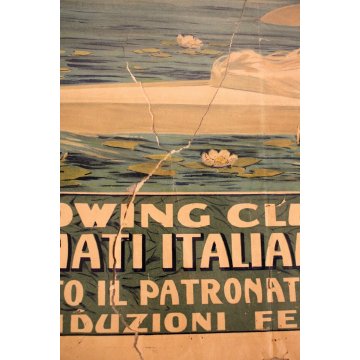 ANTICO MANIFESTO PUBBLICITARIO LIBERTY LAGO D'ORTA  R.Rowing Club Italiano 1909