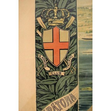 ANTICO MANIFESTO PUBBLICITARIO LIBERTY LAGO D'ORTA  R.Rowing Club Italiano 1909