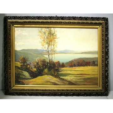 ANTICO QUADRO DIPINTO OLIO G. Bonacina PAESAGGIO MONTAGNA COLLINE Lago d'Iseo 