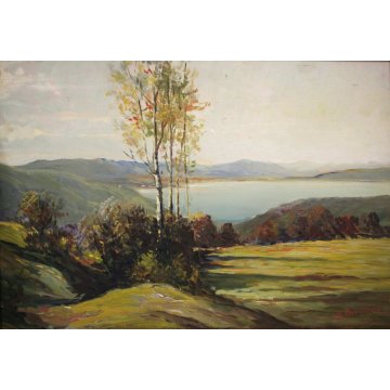 ANTICO QUADRO DIPINTO OLIO G. Bonacina PAESAGGIO MONTAGNA COLLINE Lago d'Iseo 