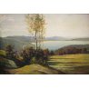 ANTICO QUADRO DIPINTO OLIO G. Bonacina PAESAGGIO MONTAGNA COLLINE Lago d'Iseo 