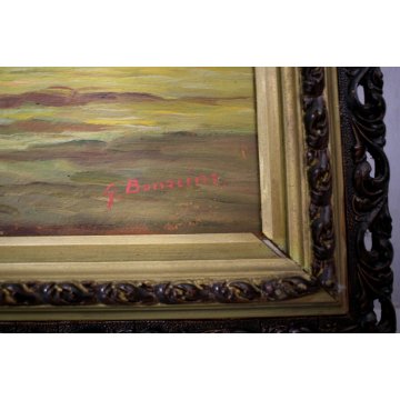 ANTICO QUADRO DIPINTO OLIO G. Bonacina PAESAGGIO MONTAGNA COLLINE Lago d'Iseo 