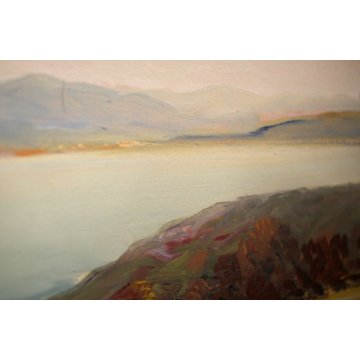 ANTICO QUADRO DIPINTO OLIO G. Bonacina PAESAGGIO MONTAGNA COLLINE Lago d'Iseo 