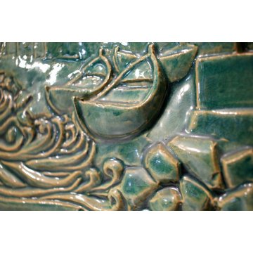 PANNELLO CERAMICA SMALTATA F. Calzi PLACCA FORMELLA VEDUTA Duomo Molfetta BARI