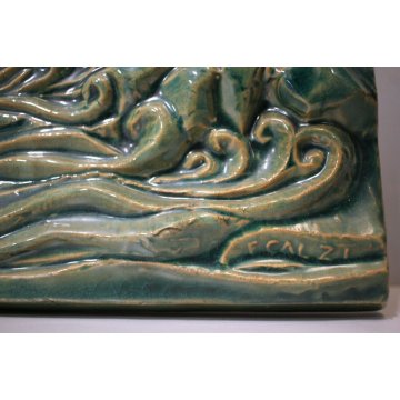 PANNELLO CERAMICA SMALTATA F. Calzi PLACCA FORMELLA VEDUTA Duomo Molfetta BARI