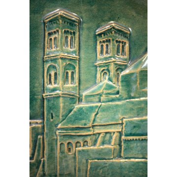 PANNELLO CERAMICA SMALTATA F. Calzi PLACCA FORMELLA VEDUTA Duomo Molfetta BARI