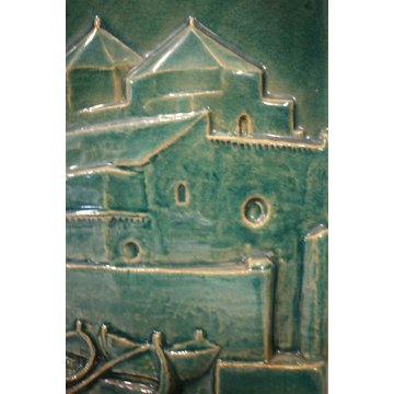 PANNELLO CERAMICA SMALTATA F. Calzi PLACCA FORMELLA VEDUTA Duomo Molfetta BARI