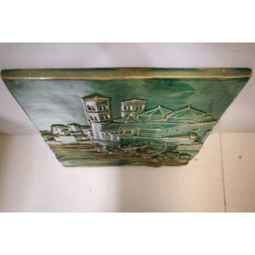 PANNELLO CERAMICA SMALTATA F. Calzi PLACCA FORMELLA VEDUTA Duomo Molfetta BARI