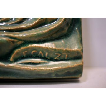 PANNELLO CERAMICA SMALTATA F. Calzi PLACCA FORMELLA VEDUTA Duomo Molfetta BARI