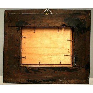 ANTICO PICCOLO QUADRO OLIO G. Pagliarini PAESAGGIO MONTANO BORGO GUILLOCHE' '800