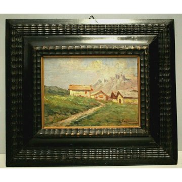 ANTICO PICCOLO QUADRO OLIO G. Pagliarini PAESAGGIO MONTANO VALLE GUILLOCHE' '800