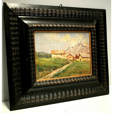 ANTICO PICCOLO QUADRO OLIO G. Pagliarini PAESAGGIO MONTANO VALLE GUILLOCHE' '800