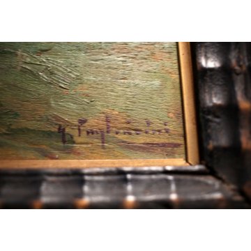 ANTICO PICCOLO QUADRO OLIO G. Pagliarini PAESAGGIO MONTANO VALLE GUILLOCHE' '800