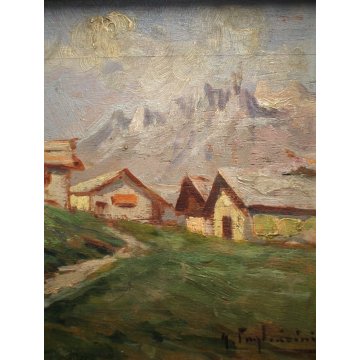 ANTICO PICCOLO QUADRO OLIO G. Pagliarini PAESAGGIO MONTANO VALLE GUILLOCHE' '800