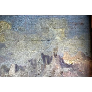 ANTICO PICCOLO QUADRO OLIO G. Pagliarini PAESAGGIO MONTANO VALLE GUILLOCHE' '800