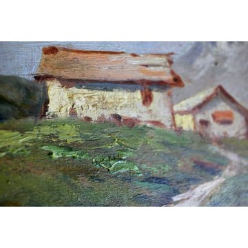 ANTICO PICCOLO QUADRO OLIO G. Pagliarini PAESAGGIO MONTANO VALLE GUILLOCHE' '800