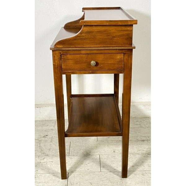 Scrittoio Console Ad Entratina In Legno Massello - Stile Arte Povera Noce, Con Cassetto, Made In Italy