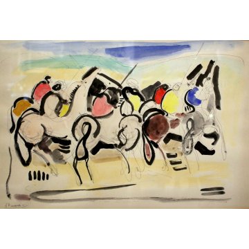 QUADRO DISEGNO d' Accardi  ACQUERELLO ASTRATTO POSTESPRESSIONISTA FIGURE CAVALLI