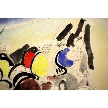 QUADRO DISEGNO d' Accardi  ACQUERELLO ASTRATTO POSTESPRESSIONISTA FIGURE CAVALLI