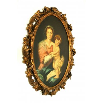 ANTICO DIPINTO OLIO OVALE Maria Gesù bambino RELIGIOSO CORNICE ORO ROCCOCO' '800