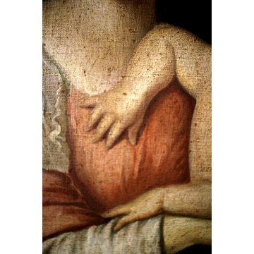 ANTICO DIPINTO OLIO OVALE Maria Gesù bambino RELIGIOSO CORNICE ORO ROCCOCO' '800