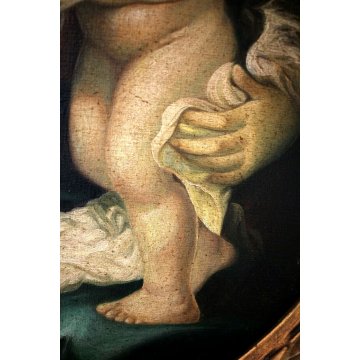 ANTICO DIPINTO OLIO OVALE Maria Gesù bambino RELIGIOSO CORNICE ORO ROCCOCO' '800