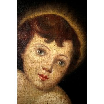 ANTICO DIPINTO OLIO OVALE Maria Gesù bambino RELIGIOSO CORNICE ORO ROCCOCO' '800