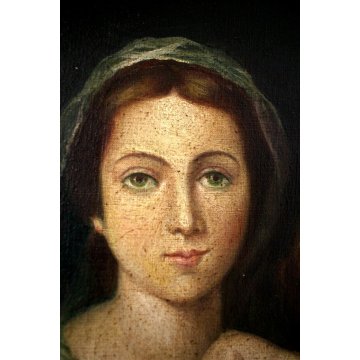 ANTICO DIPINTO OLIO OVALE Maria Gesù bambino RELIGIOSO CORNICE ORO ROCCOCO' '800