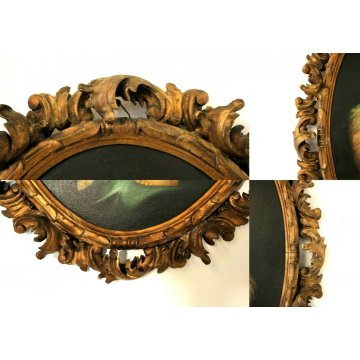 ANTICO DIPINTO OLIO OVALE Maria Gesù bambino RELIGIOSO CORNICE ORO ROCCOCO' '800
