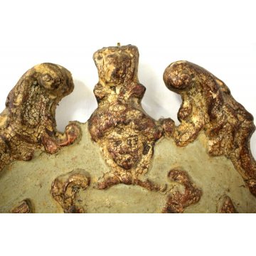 ANTICA PICCOLA SPECCHIERA VENEZIANA CORNICE PUTTI SAGOMATA LACCATA DORATA 